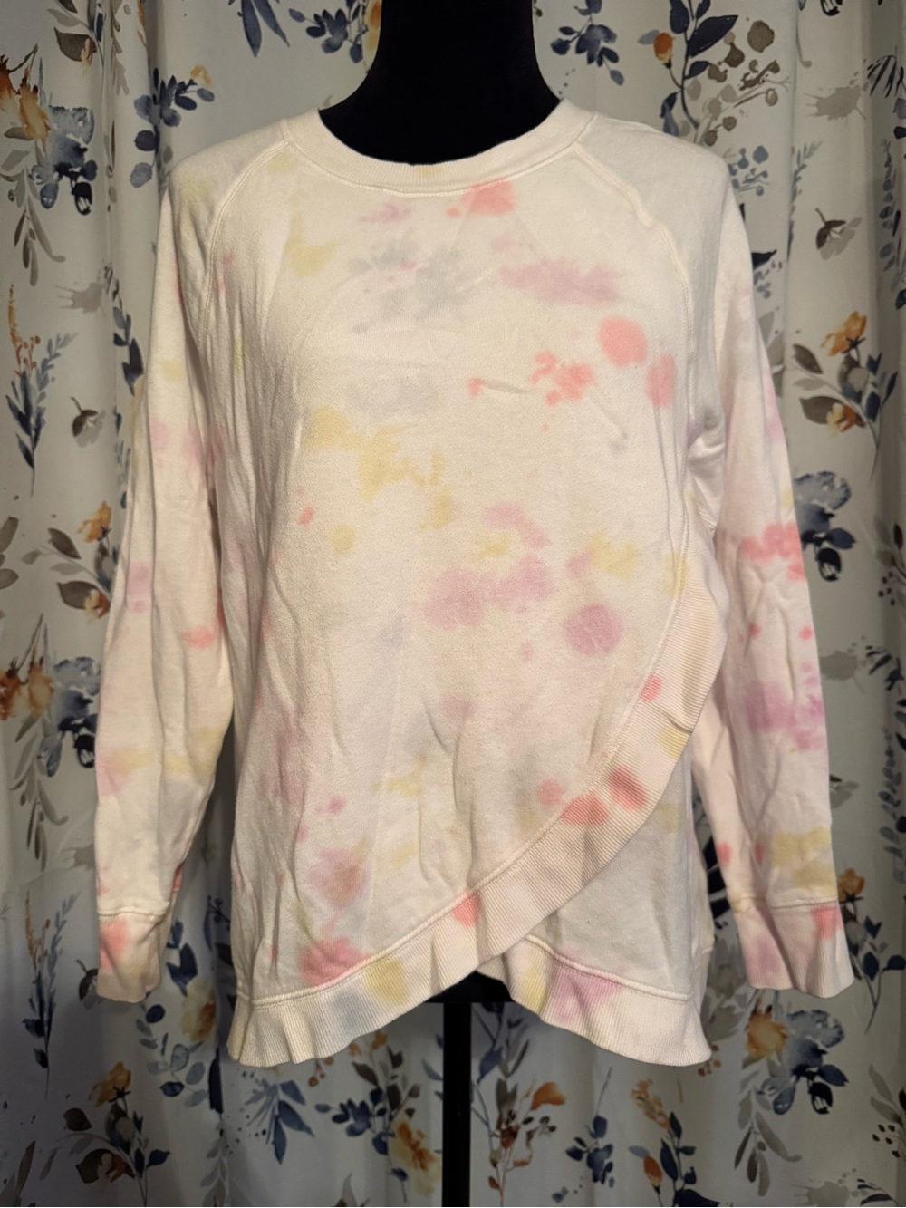 Old Navy Cream Tie-Dye Pullover Sweatshirt with Pink & Yellow Accents B2